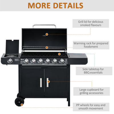 Outsunny Seven Burner Gas Grill, with Integrated Thermometer and Storage 