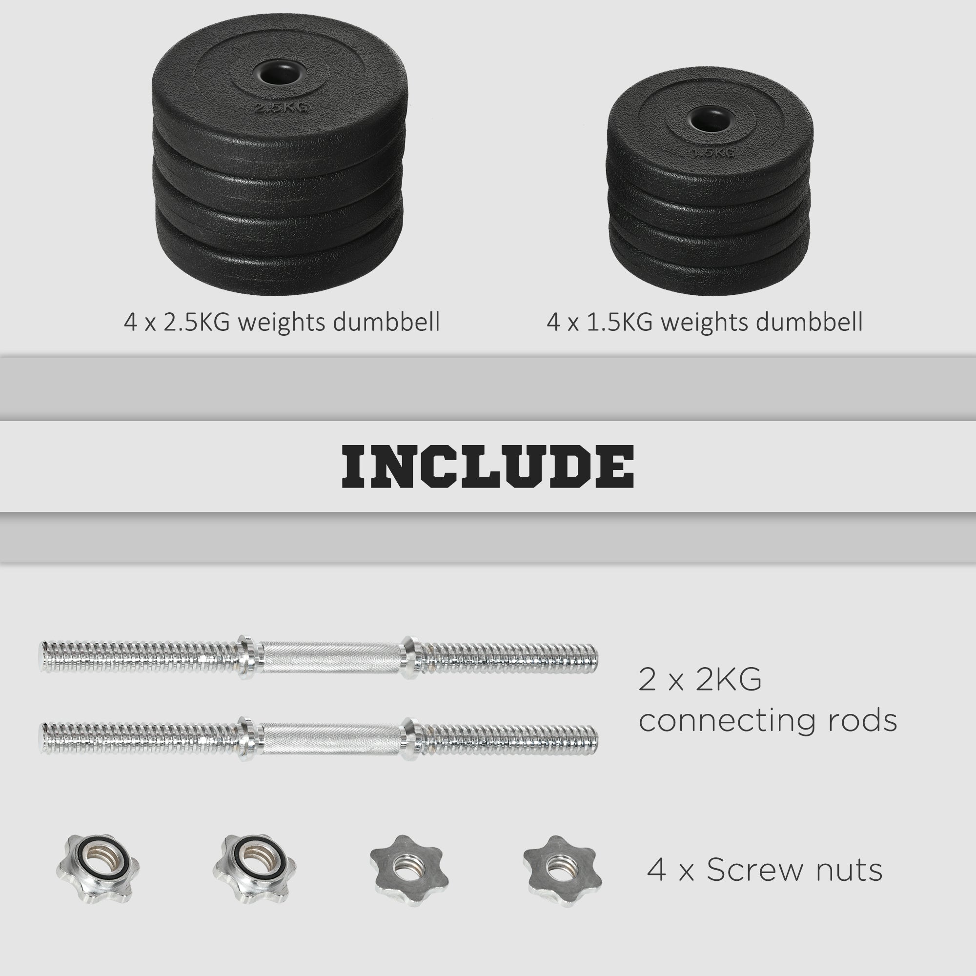 HOMCOM 20KG Adjustable Weights Dumbbells Set, Dumbbell Hand Weights for Home Office Gym Body Fitness Lifting Training, Black 