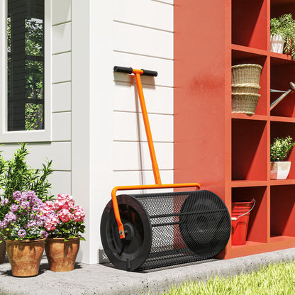 Outsunny Compost Spreader, 24" Peat Moss Spreader with Height Adjustable T Shaped Handle and Metal Mesh Basket, Garden Spreader for Seeding, Spreading Manure, Orange 