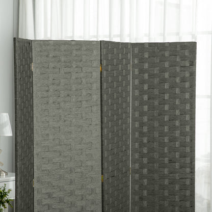 HOMCOM 4-Panel Room Dividers, Wave Fibre Freestanding Folding Privacy Screen Panels, Partition Wall Divider for Indoor Bedroom Office, 170\'c2\'a0cm, Grey