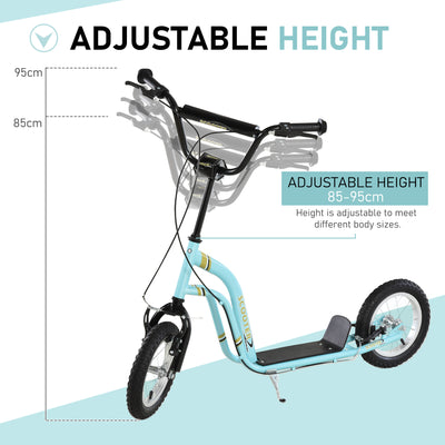 HOMCOM Teen Kids Stunt Scooter w/ Adjustable Handlebar, 12 Inch Rubber Tyres, Dual Brakes, Blue 