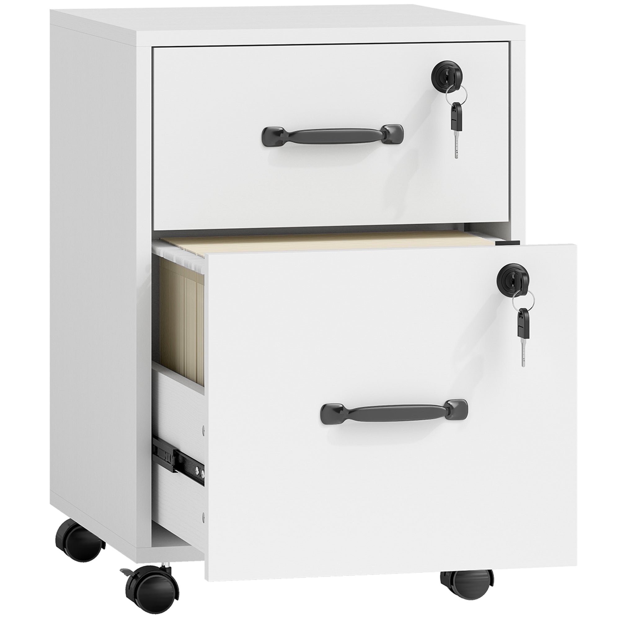 HOMCOM Rolling File Cabinet with 2 Drawers, Mobile Filing Cabinet with Hanging File Folder for Letter Sized Documents, White 