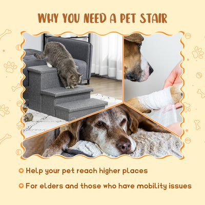 PawHut 3 Steps Pet Stairs, with Storage Boxes, for Bed, Couches - Grey 
