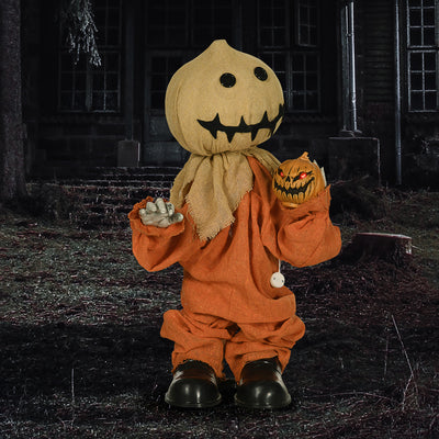 HOMCOM 77cm Halloween Scarecrow Decoration, Outdoor Activated Prop with Light Up Eyes, Sound Activated 