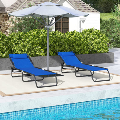 Outsunny Set of Two Folding Sun Loungers, with Four-Position Backs - Blue 