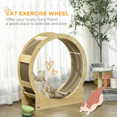 PawHut Cat Wheel with Brake, Scratching Pads - Oak Tone 