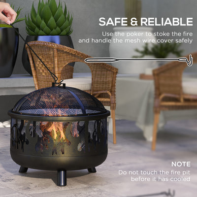 Outsunny Steel Fire Pit BBQ, with Poker - Black 