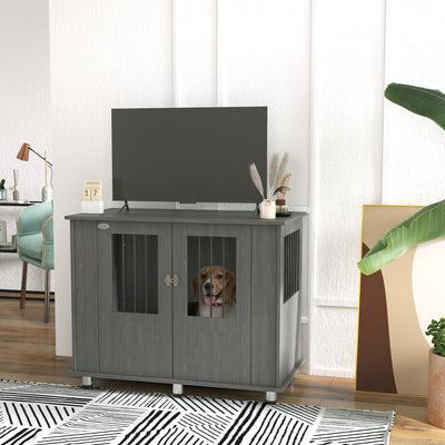 PawHut Dog Crate Table for Medium and Large Dogs with Magnetic Door for Indoor Use, 95 x 55 x 75 cm, Grey 