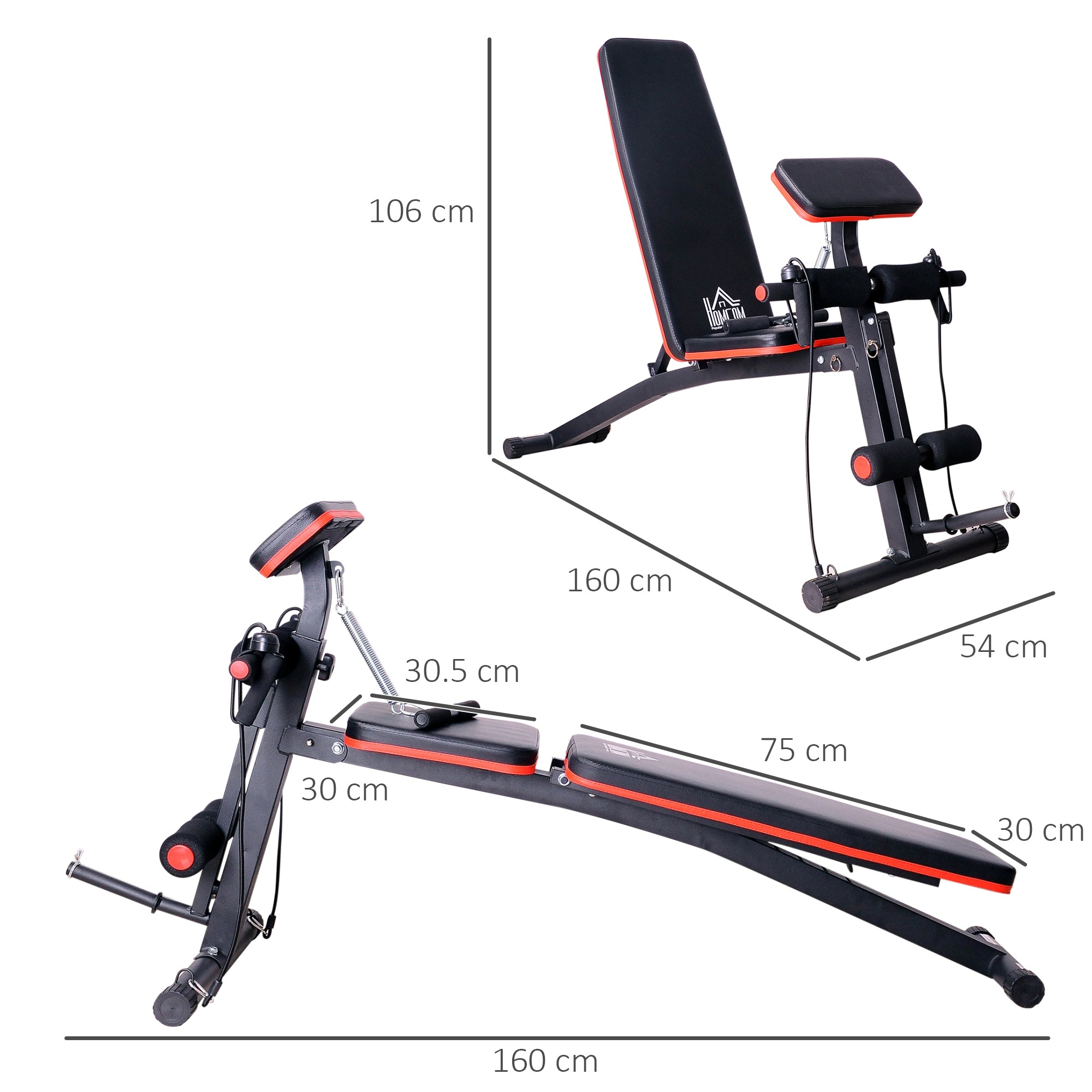 HOMCOM Foldable Weight Bench, Adjustable Strength Training Sit Up Ab Bench, Incline/Decline, Red 
