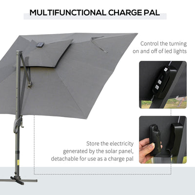 Outsunny 3 x 3(m) Aluminum Sun Square Canopy Top w/ Adjustable Pole Angle Dark Grey 