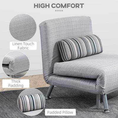 HOMCOM Single Sofa Bed, 1 Person Sleeper Foldable Lounge with Pillow, Grey 