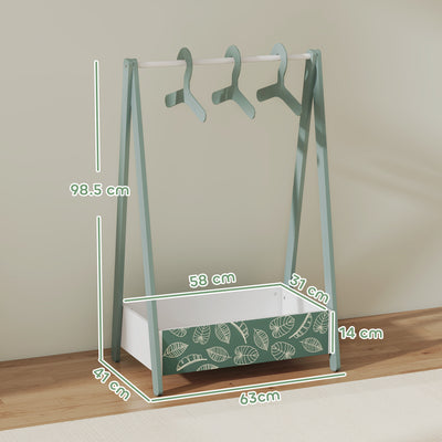 AIYAPLAY Baby Clothing Rack with Hangers, Storage Shelf for Bedroom, Leaf Theme, for Ages 3-6, Green 