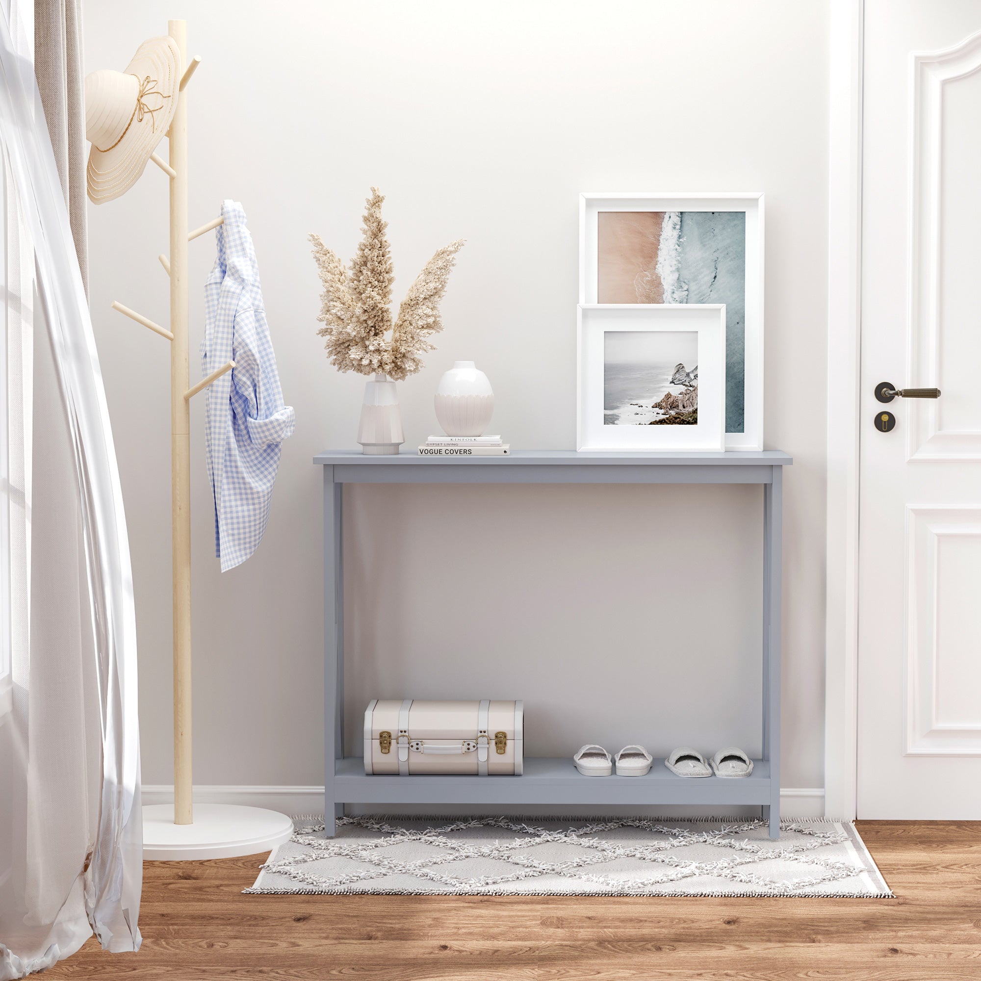 HOMCOM Console Table Hallway Desk w/Storage Shelf, X Design for Living Room Entryway, Grey 