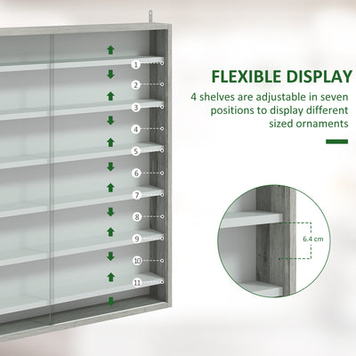 HOMCOM Six Shelf Display Cabinet, with Glass Doors - Graphite Wood Effect 