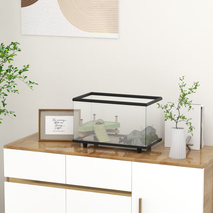 PawHut 28L Glass Turtle Tank Aquarium with Basking Platform, Easy Drainage, Strip Patch Thermometer 