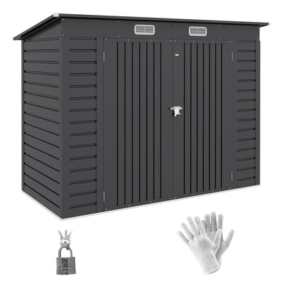 Outsunny 3.7 x 7.9ft Galvanised Steel Shed, with Latched Door and Padlock - Grey 