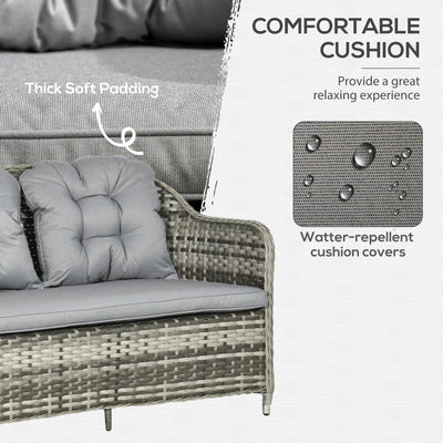 Outsunny Four-Piece Rattan Set, with Glass-Top Table - Grey 