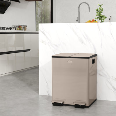 HOMCOM 40L Dual Compartment Stainless Steel Bin, with Deodoriser Holders - Gold Tone 