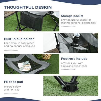 Outsunny Foldable Reclining Garden Chairs with Footrest and Adjustable Backrest, Portable Camping Chair with Headrest, Cup Holder, Side Pocketand Carry Bag for Outdoor, Grey 