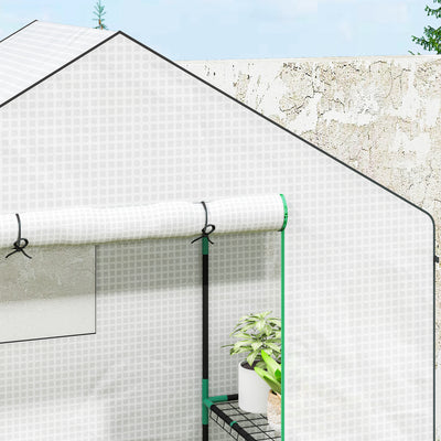 Outsunny 143 x 74cm Walk-In Greenhouse, with Shelves - White 