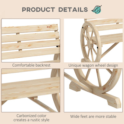 Outsunny Wagon Wheel Chair Bench Armrest Rustic Loveseat Wood Outdoor Garden, Natural 