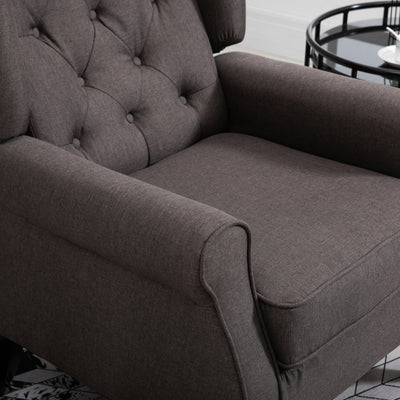 HOMCOM Retro Accent Chair, Wingback Armchair with Wood Frame Button Tufted Design for Living Room Bedroom, Brown 