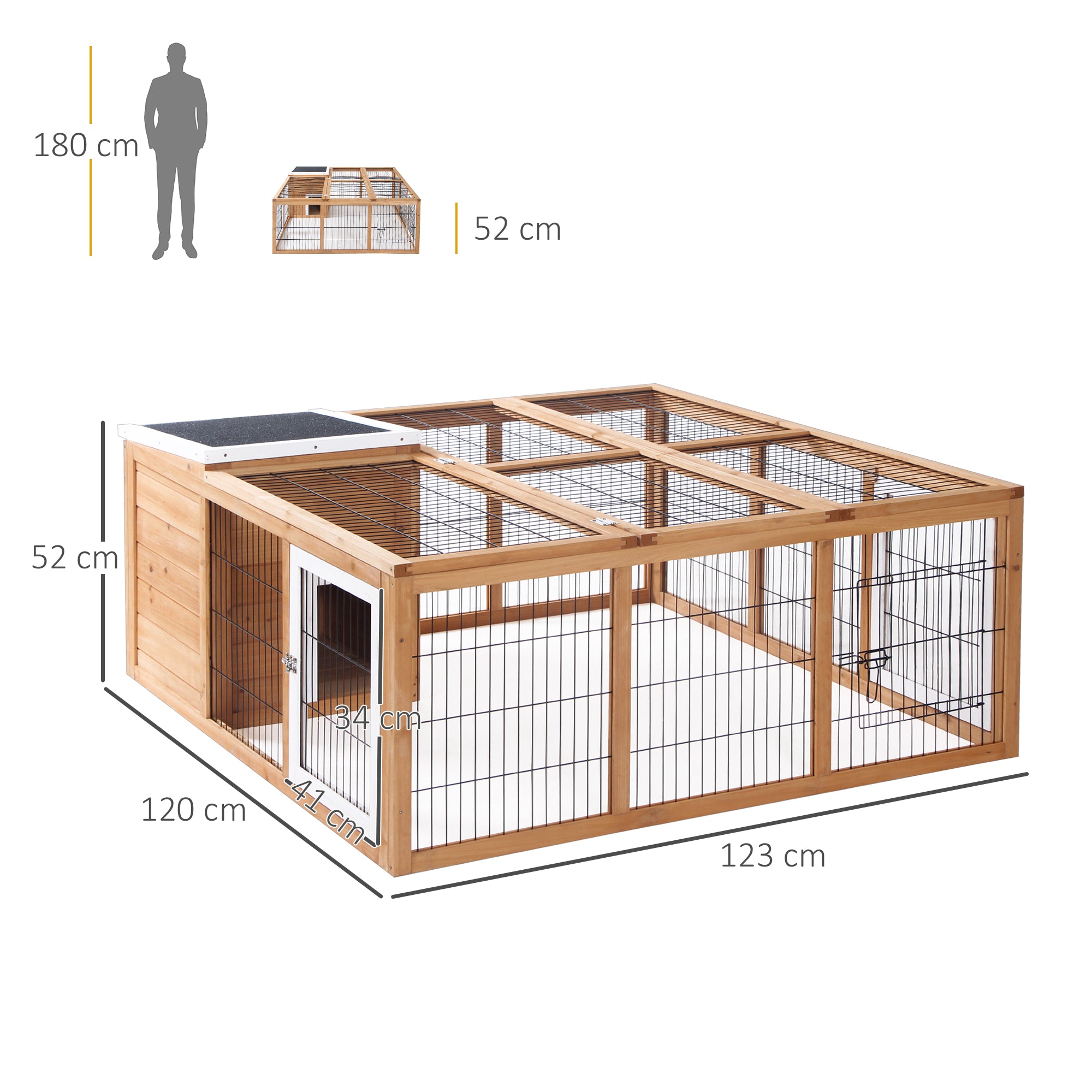 PawHut Rabbit Hutch Outdoor, Guinea Pig House, Bunny Run Cage with Openable Top for 1–2 Rabbits, Yellow 