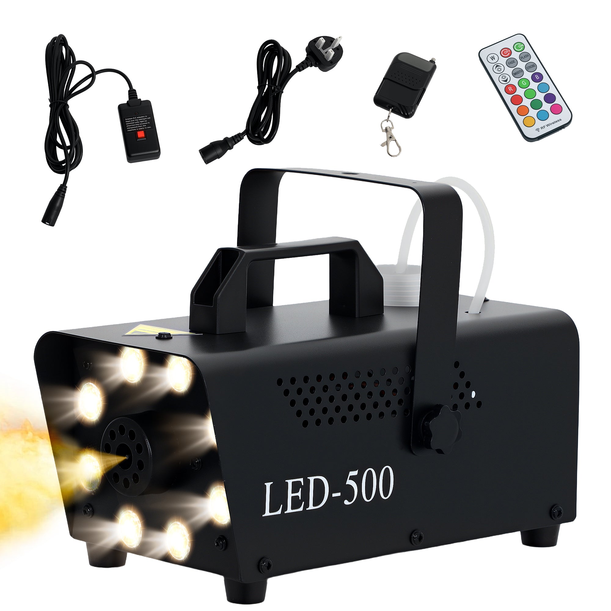 HOMCOM Smoke Machine with 3 RGB LED Lights with 13 Colours and 4 Effects, 450W 2000CFM Fog Machine with Wired and Wireless Remote Controls for Halloween Christmas Wedding Party Disco Dj Stage Effect 