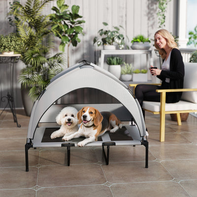 PawHut Portable Elevated Dog Bed with Removable Canopy, Cooling Raised Pet Cot for Large Dogs, 106 x 76 x 94 cm 