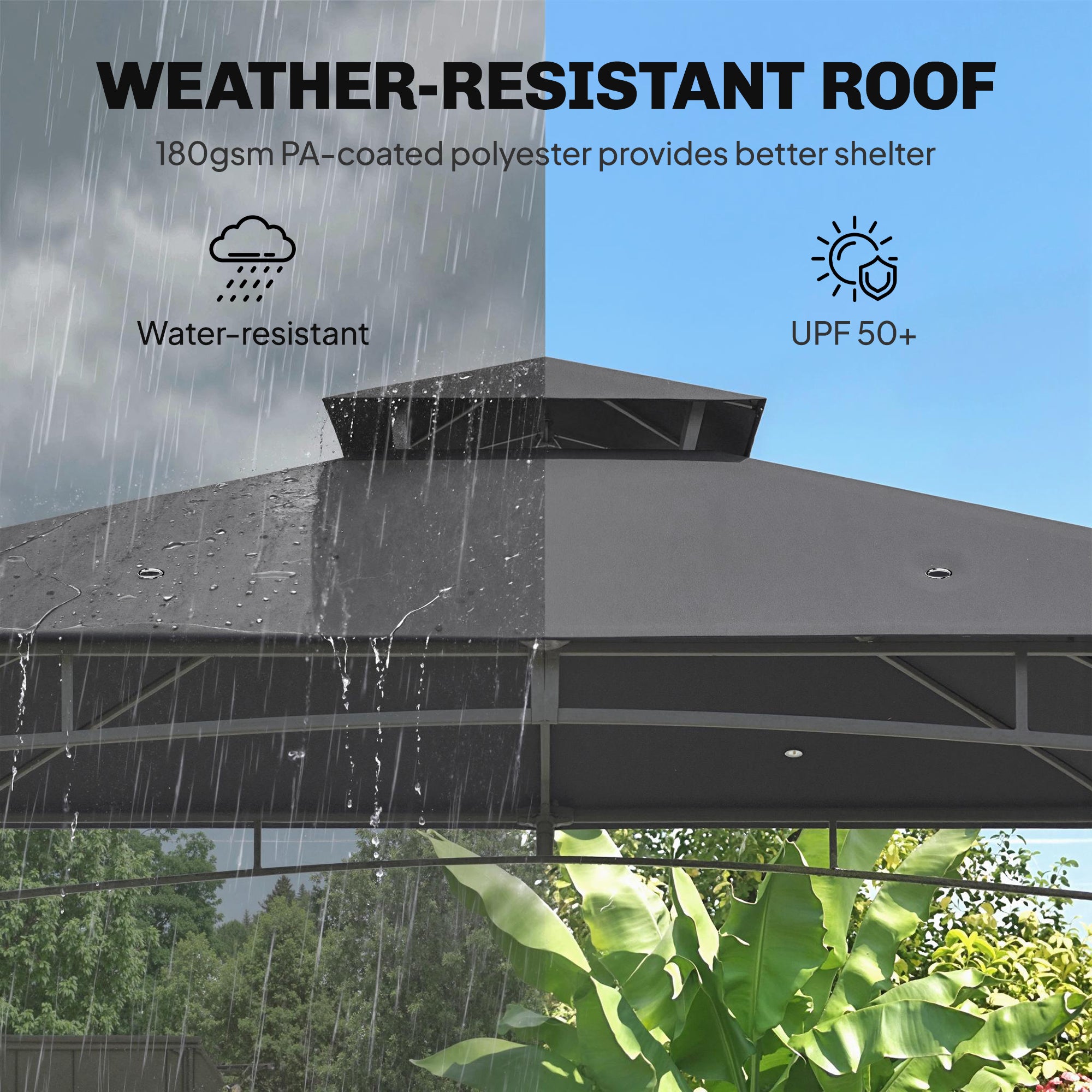 Outsunny 3 x 3 m Gazebo, Garden Gazebo with 2-Tier Roof, Metal Frame, Dark Grey 