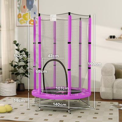 AIYAPLAY 4.6ft Toddler Trampoline w/ Safety Enclosure Net, for Indoor Outdoor Use, Ages 3-6 Years, Purple 