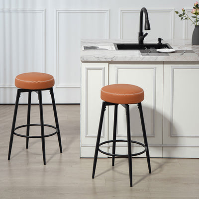 HOMCOM Set of Two Faux Leather Bar Stools - Brown/Black 