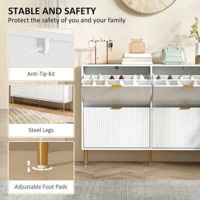 HOMCOM Narrow Shoe Cabinet with 4 Flip Drawers - White 