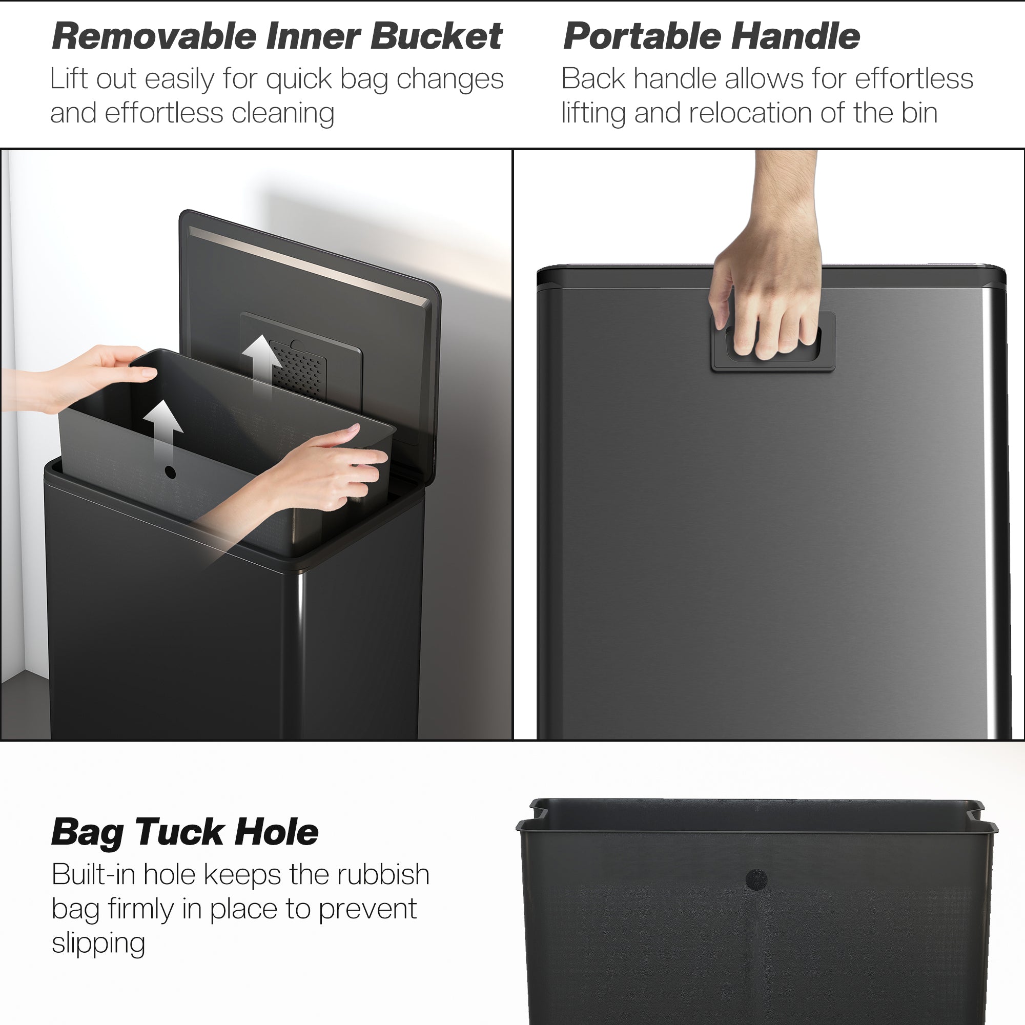 HOMCOM 45L Kitchen Bin, Pedal Bin with Soft-Close and Stay-Open Lid, Removable Inner Bucket, Odor Control for Kitchen, Office 