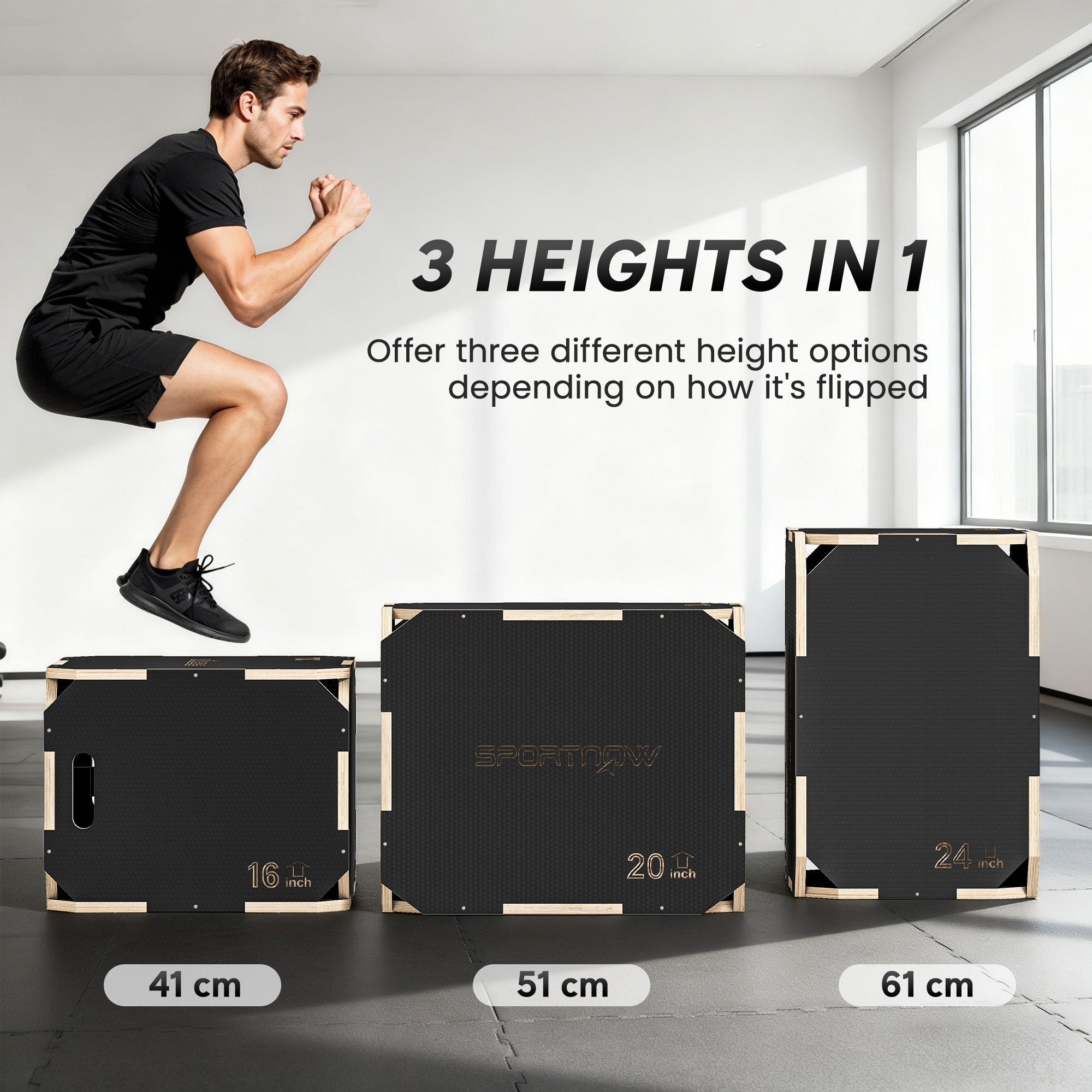 SPORTNOW Non-Slip Plyo Box, Corner-free Wooden Jump Box, 41 x 61 x 51 cm 