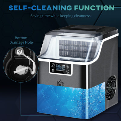 HOMCOM 3.2L Compact Ice Machine, with LCD Screen and Accessories - Black 