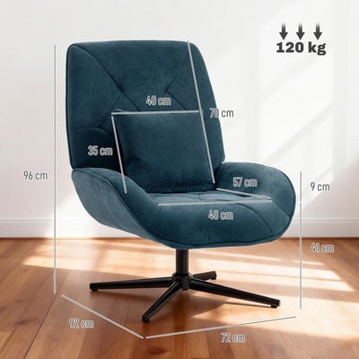 HOMCOM Accent Chair, Chenille Upholstered Swivel Armchair with Lumbar Pillow, High Back, Deep Seat and Metal Legs, Dark Green 