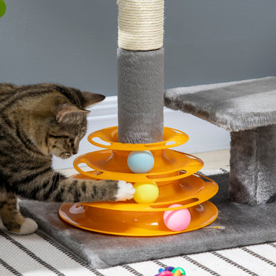 PawHut 56cm Cat Tree Tower Activity Centre, Climbing Stand Kitten House Furniture w/ Scratching Posts, Toy Ball - Grey 