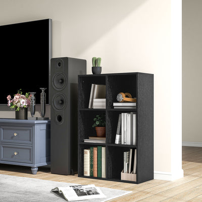HOMCOM Six-Cube Bookcase - Black Wood Effect 