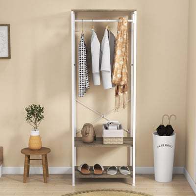 HOMCOM Hallway Coat Rack and Shoe Bench Tree - Grey 
