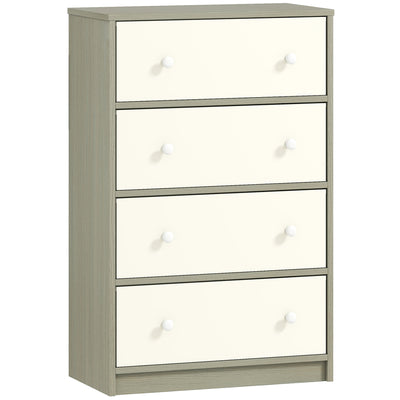 HOMCOM Chest of Drawers, Dresser with 4 Fabric Drawers - White and Grey 