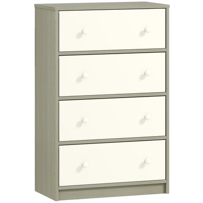 HOMCOM Chest of Drawers, Dresser with 4 Fabric Drawers - White and Grey