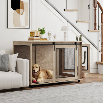 PawHut Dog Crate Furniture with Sliding Door for Extra Large Dogs, 118 x 75.5 x 82cm, Walnut Brown 