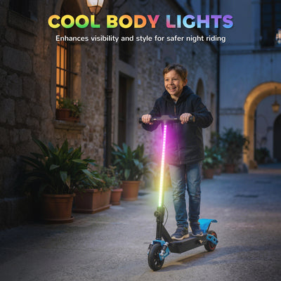 AIYAPLAY Foldable Kids Electric Scooter with LCD Display, Dual Shock Absorption, Up to 15 KM/H, Max Range 6 KM for Age 6-14, Blue 