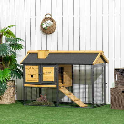 PawHut Outdoor Rabbit Hutch, with Run, Removable Tray, Asphalt Roof, 120 x 55.5 x 80cm 