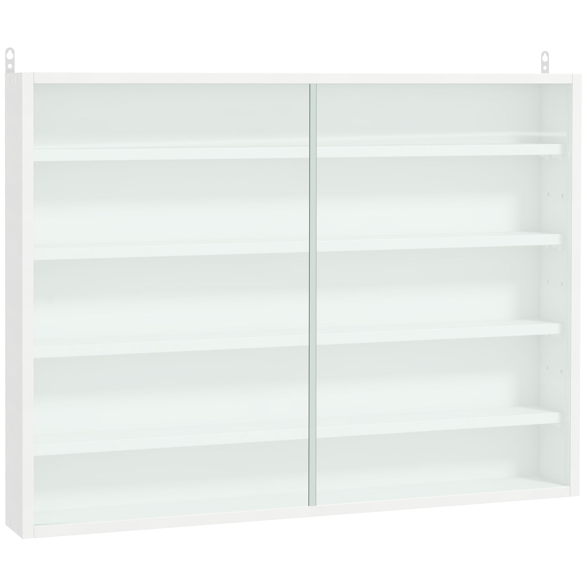 HOMCOM 5-Tier Wall Display Shelf Unit Cabinet w/ 4 Adjustable Shelves Glass Doors Home Office Ornaments 60x80cm White 