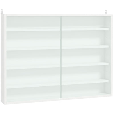 HOMCOM 5-Tier Wall Display Shelf Unit Cabinet w/ 4 Adjustable Shelves Glass Doors Home Office Ornaments 60x80cm White 