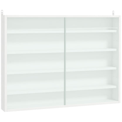 HOMCOM 5-Tier Wall Display Shelf Unit Cabinet w/ 4 Adjustable Shelves Glass Doors Home Office Ornaments 60x80cm White 