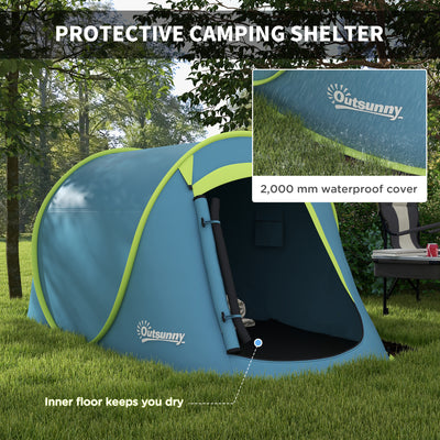 Outsunny Two-Man Pop-Up Dome Tent, with Accessories - Blue 