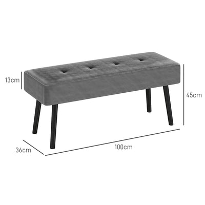 HOMCOM End of Bed Bench, Corduroy Bedroom Bench with Thick Padding and Steel Legs, Tufted Window Seat for Entryway, Living Room, Grey 